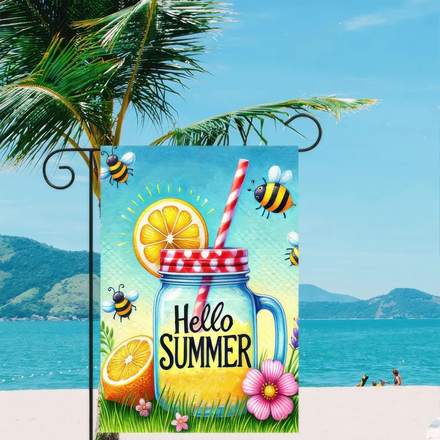BlissYard Hello Summer Garden Flag Mason Jar Flag 12x18 inch Double Sided Beach Seasonal Flags Yard Outdoor Lawn Decor Rusti hhz