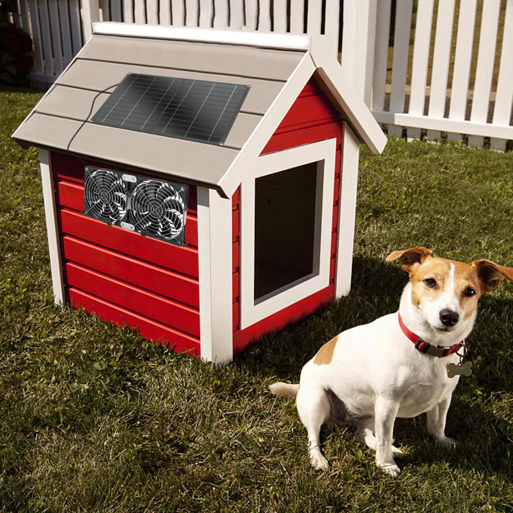 

15W 12V Solar Powered Fan Kit Regulate Temperature Solar Cooling Fan Solar Panel Kit with Dual Fan for Chicken Coop Greenhouse