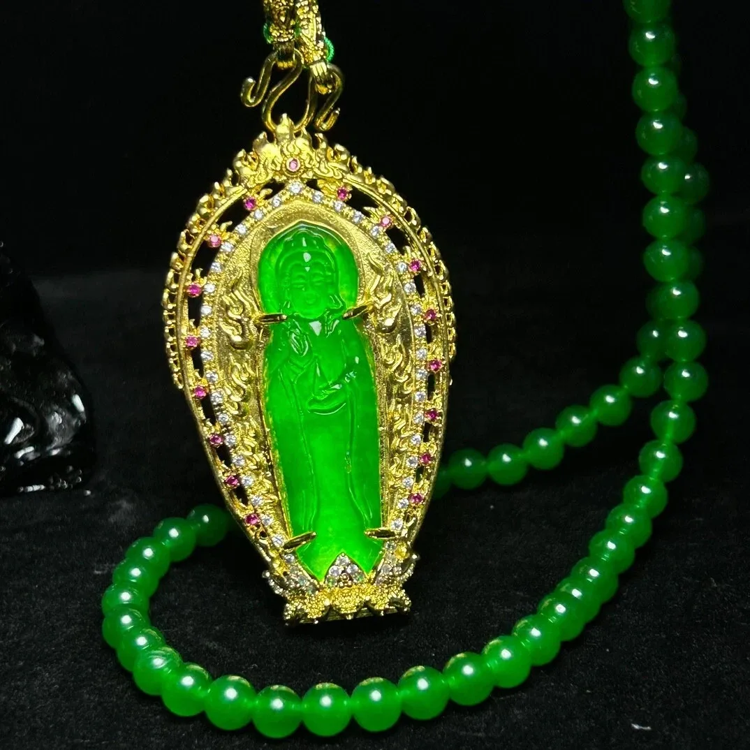 Real Natural High Ice Green Jade Jadeite guanyin amulet Pendant&Necklaces