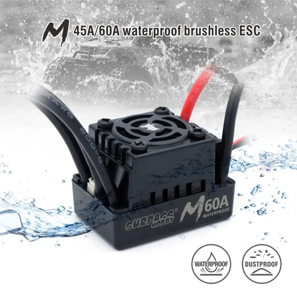 Surpass Hobby M Series 35A 45A 60A Brushless ESC Waterproof 2-3S for 1/10 1/14 RC On/Off-road Buggy Monster Car 3650 F540 Motor