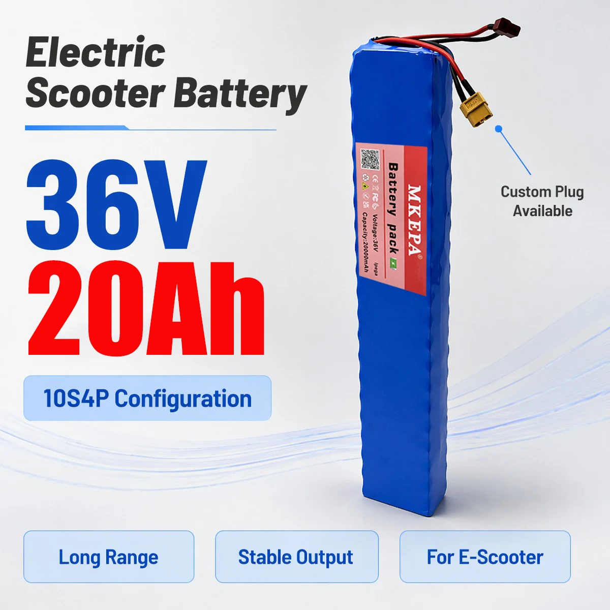 New 10S4P 36V 42V 20Ah lithium battery for electric scooters,for Alron, Shilop, Kugoo,Endurance 20-30km，With BMS