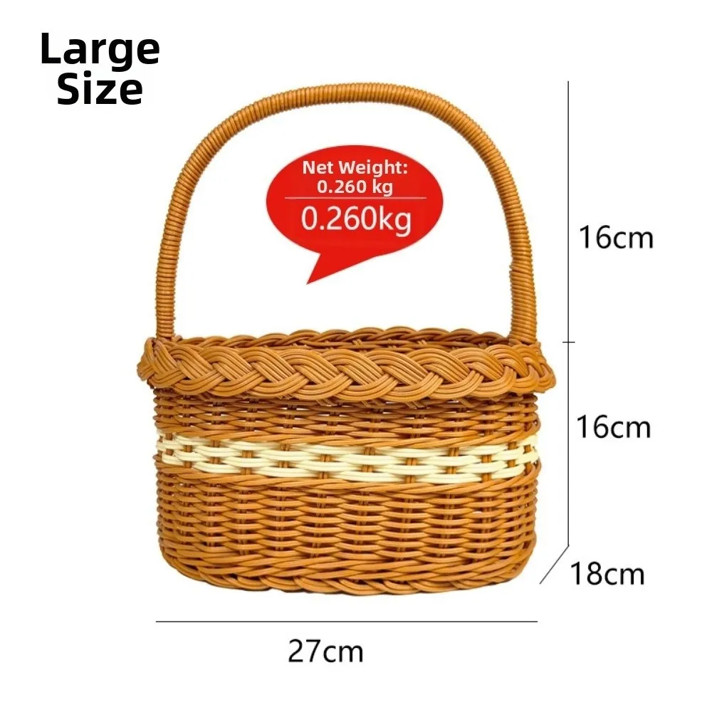 with Handle Imitation Rattan Handhold Household Handwoven Braid Storage Baskets 2 Sizes Retro Weaving Flower Basket