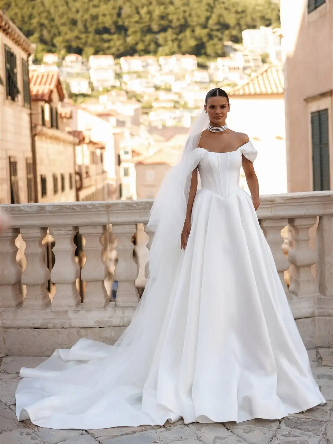 

Элегантное свадебное платье-баллон с открытыми плечами, атласное, с корсетным лифом, в стиле принцесса, со шлейфом, Vestidos De Novia