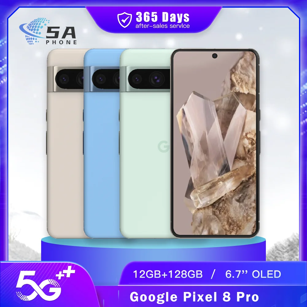 هاتف ذكي أصلي غير مقفول Google Pixel 8 Pro 8Pro 5G NFC 12GB + 128GB 120 هرتز 6.7 بوصة LTPO OLED 50MP + 48MP Google-Tensor-G3 هاتف محمول