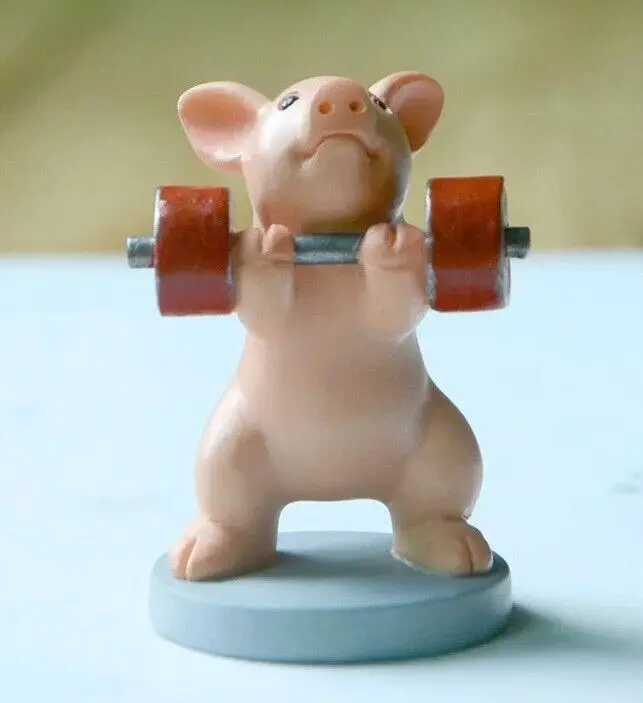 Lifting Dumbbell Pig Statue Fairy Sculpture Tabletop Figurine Home Decor Gifts