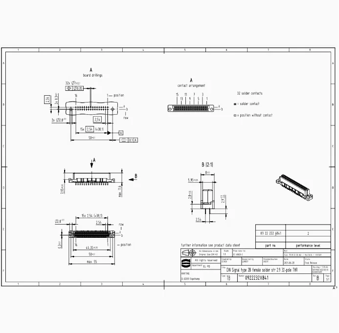 09222326841 HARTING 2A32-pin female connector Reflow soldering wiring method Straight