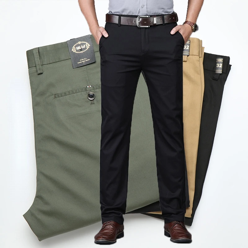 Classic Casual Pants Mens Clothing Straight Business Green Black Khaki Trousers Comfortable Male Brand Clothing 2023