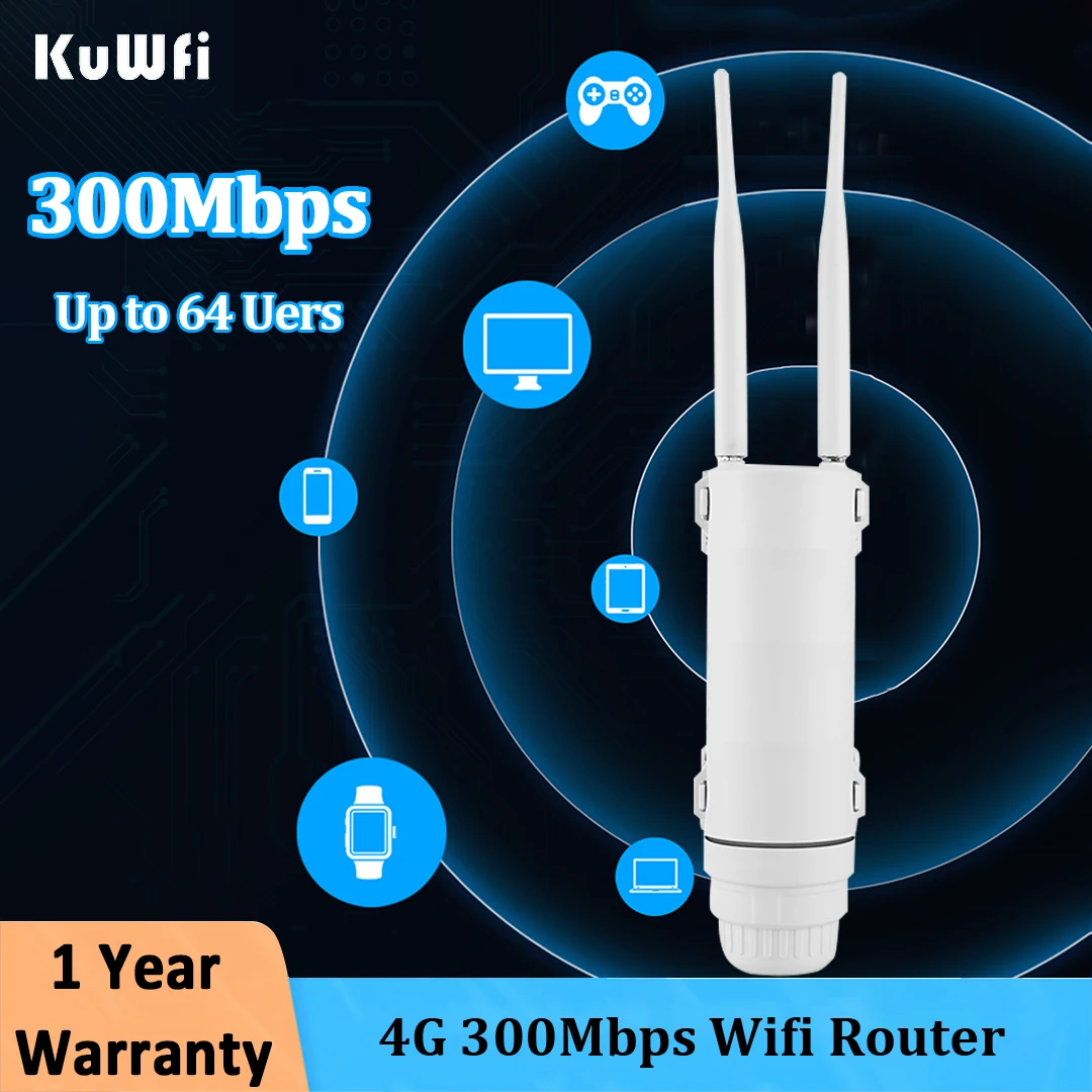 KuWFi CAT4 300mbps 4G Router Outdoor Wireless AP Wifi Extender Long Range Hotspot LTE Router with Sim Card Slot WIFI Repeater