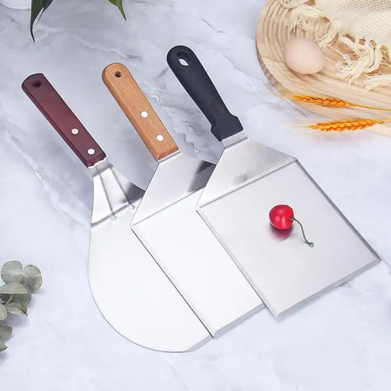 Pizza Scraper Pizza Shovel Cutter Stainless Steel Pizza Turning Peel Pizza Oven Accessories For Salad Bread Peel Cake Pastry