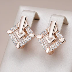 Kinel Hot 585 Rose Gold Color Square English Earrings for Women Fashion Natural Zircon Accessories Daily Fine Vintage Jewelry