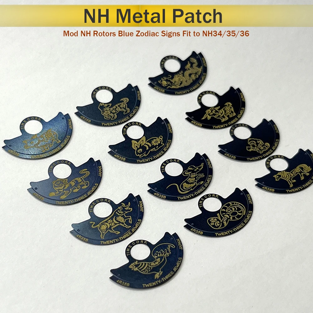Ultra-thin Blue Metal Rotor Patch/Stickers Fit to NH34 NH35 NH36 Classic China Zodiac Signs 12 Animal Symbol Oscillating Weight