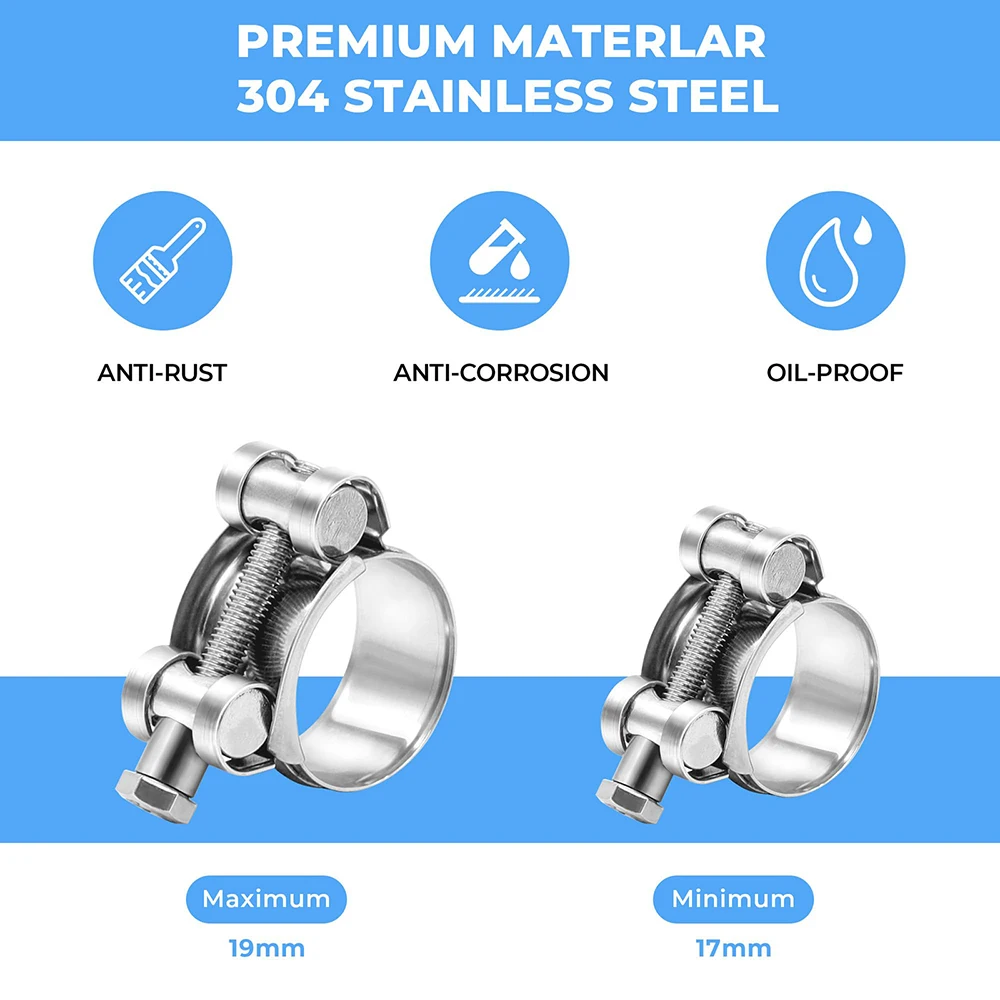 304 Stainless Steel T-Bolt Hose Clamp Pipe Strap Clamp, Adjustable Heavy Duty Tube Clamp