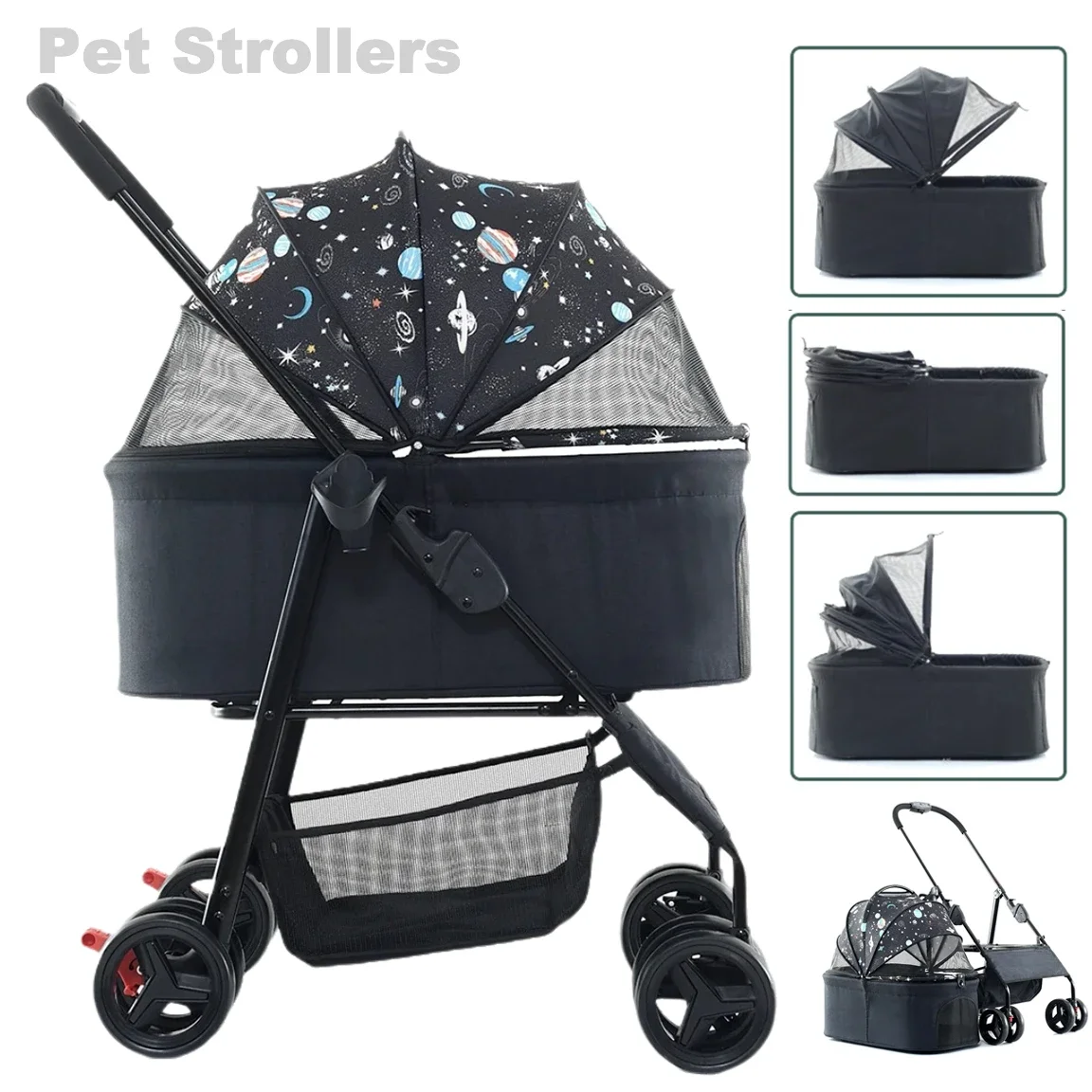 

3 in1 Luxury Lightweight Foldable Small Dog Stroller Outdoor Breathable Carts for Cat Travel Carrier Bag Detachable Pet Supplies