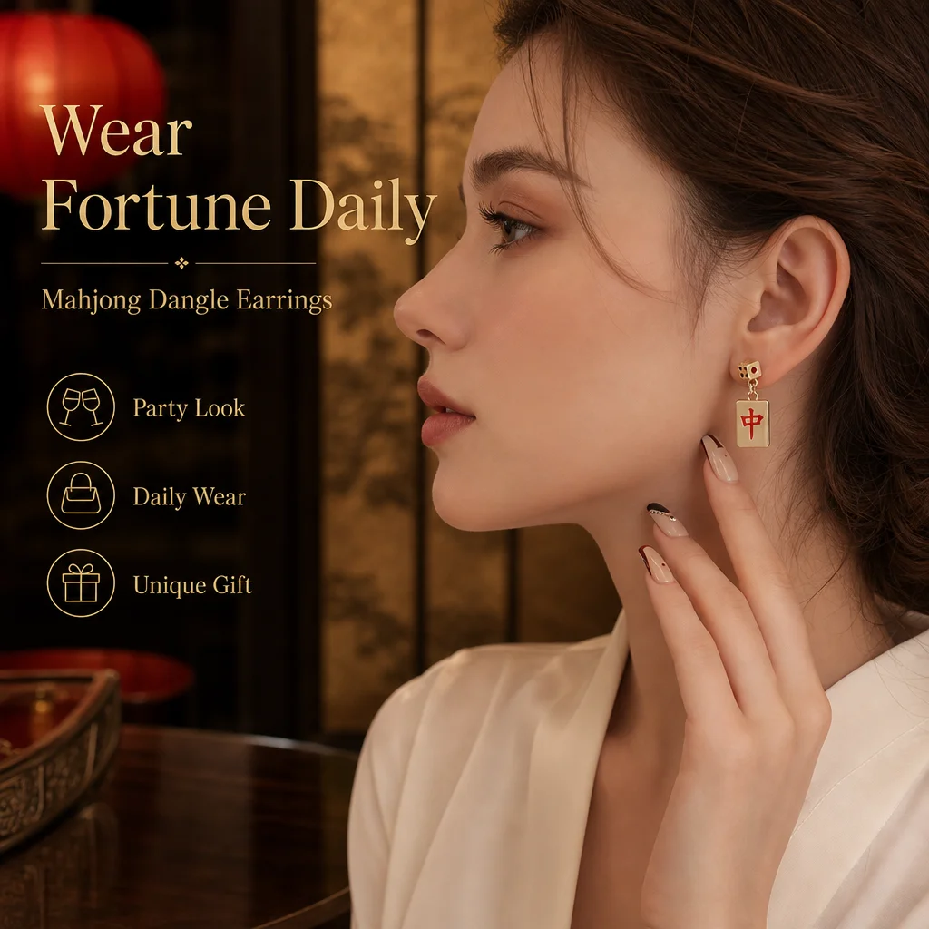 Dice Mahjong Earrings 925 Silver Needles Get Rich Mahjong Dangle Earrings Geometric Play Gambling Jewelry for Women
