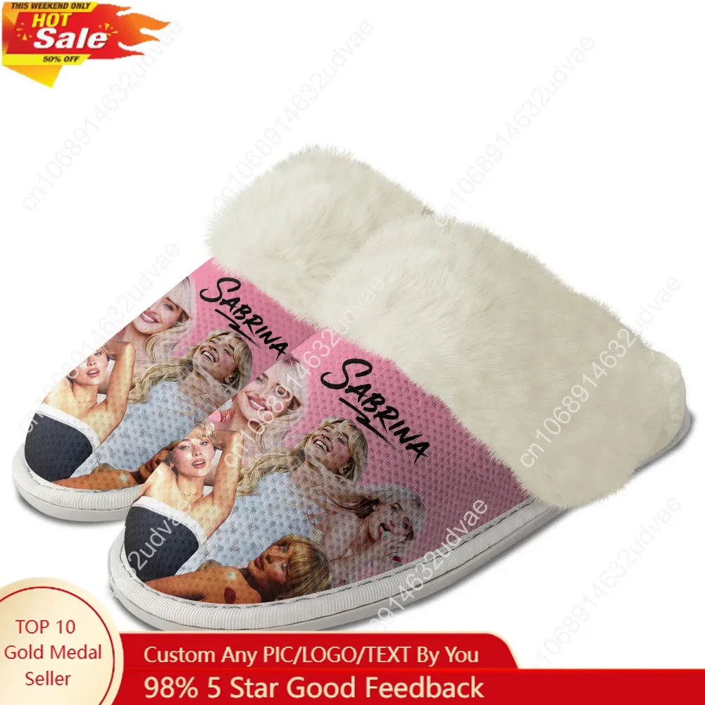 

Sabrina Carpenter Plush Slippers Keep Warm Shoes Mens Womens Soft Foot Covers Pop Singer Cotton Customized Thermal DIY Slipper