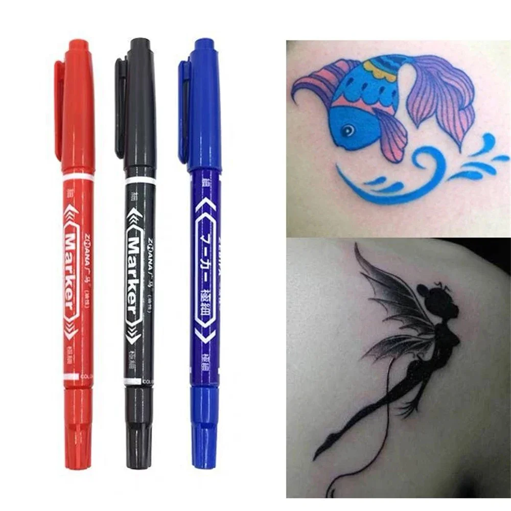 

Black/Red/Blue Tattoo Marker Pen 3PCS Permanent Makeup Eyebrow Microblading Thin Scribe Tool Optional Piercing Marker Position