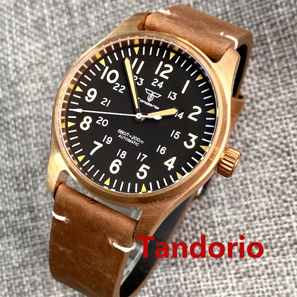 

39mm Tandorio 20ATM Diving NH35A PT5000 Movement Solid Cusn8 Bronze Sapphire Glass Automatic Pilot Men Vintage Watch Luminous