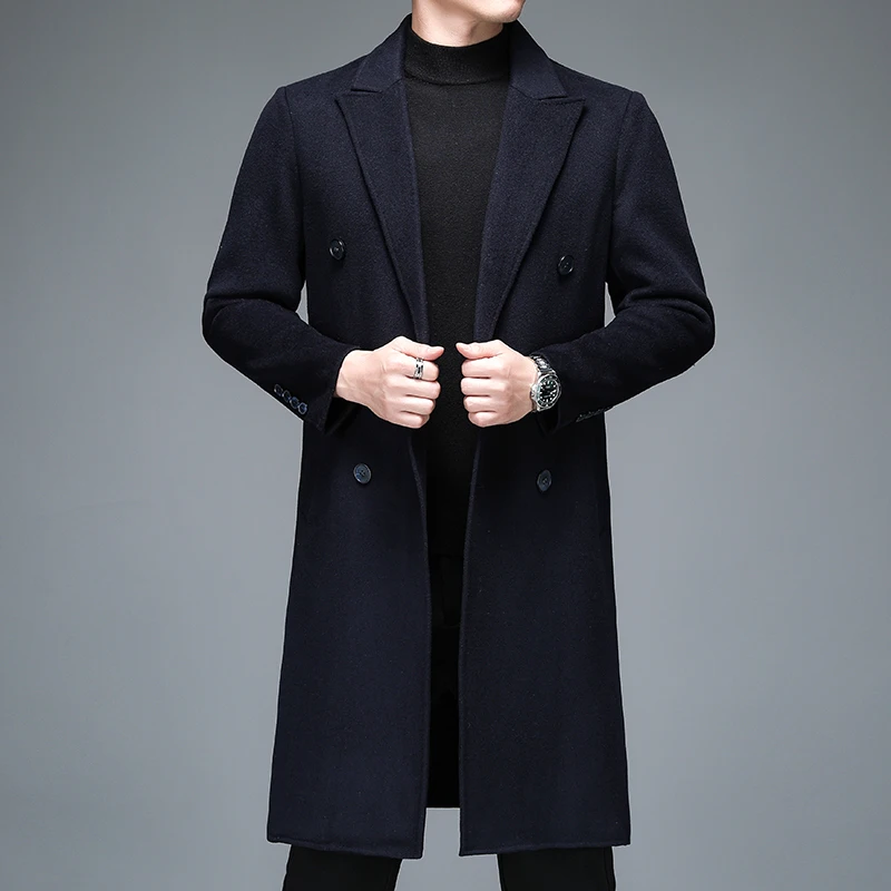 Men's Cashmere Coat Soft Warm Fabric for Winter Grey Navy Black Double-Breasted Tailored Fit Overcoat Business Casual Outfit New