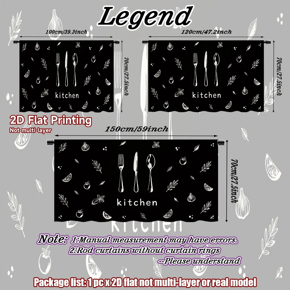 2D flat 1pc Home short curtains CutleryIcon Digital printing Cafe-themed curtains are suitable for kitchens, concealed cabinets,