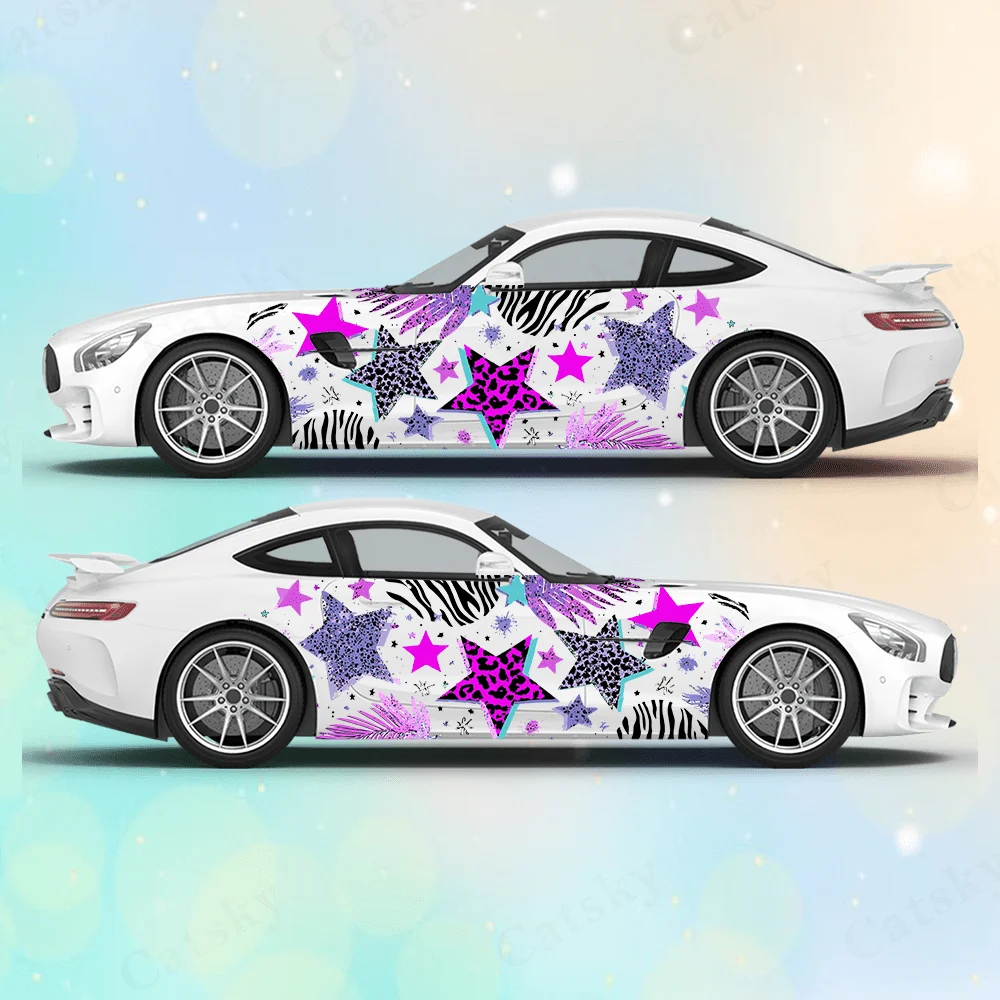 

Colored Pop Art Zebra Stripes Star Sticker Full Body Floral Decoration Scratch Protection Car Decal Waterproof Car Vinyl Wraps