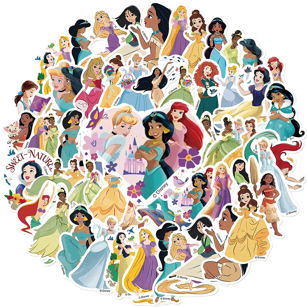 50pcs Disney Mix Cartoon Princess Graffiti Stickers Cute Snow White Aurora Decals for Skateboard Phone Helmet Anime Sticker Gift view 2