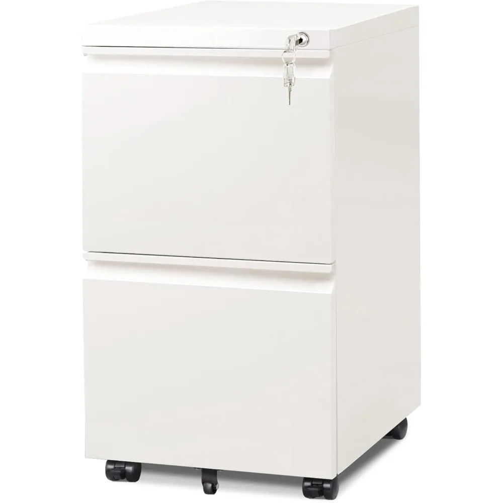 

2 Drawer Mobile File Cabinet with Lock, Commercial Vertical Cabinet, White