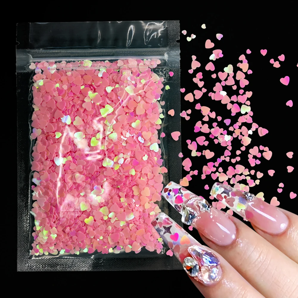 10g/bag Nail Art Glitter Love Heart paillettes decorazione Laser olografico sabbie mobili bianco Ultra-sottile lucido accessori per Manicure