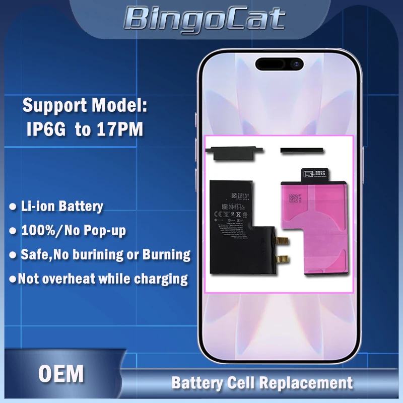 

10 шт. OEM перезаряжаемые аккумуляторные элементы без гибкого шлейфа, замена для iPhone 16, 15, 14, 13, 12, 11, 16 Pro Max, неоригинальная запчасть (Bateria)