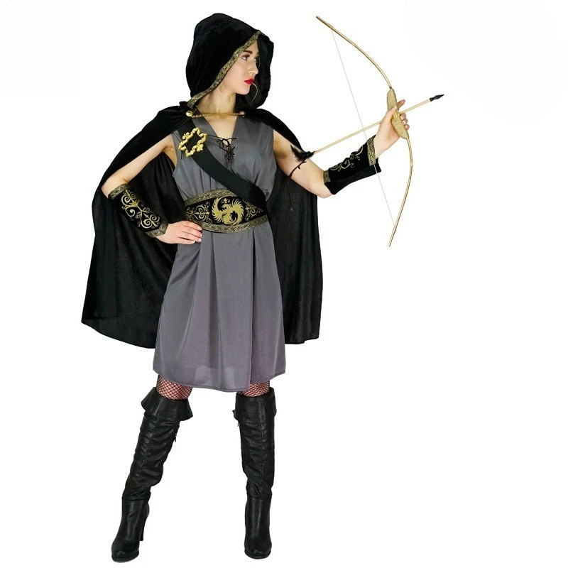 Disfraz de Robin Hood europeo para mujer adulta, disfraz de arquero femenino, vestido de actuación en escenario, traje de juego de rol