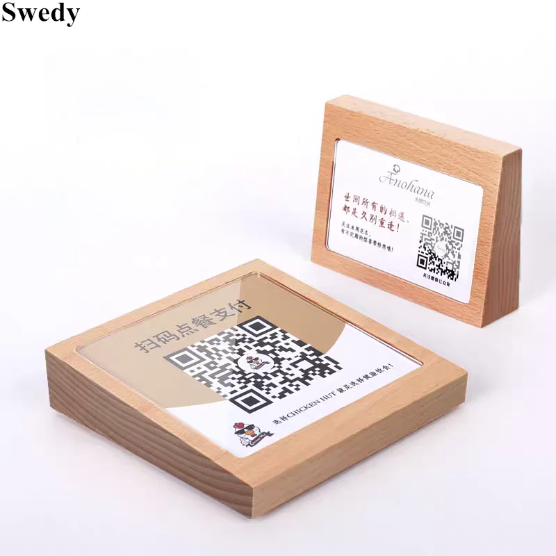 小さな値札ラベルカードタグ、テーブルアクリルサインホルダー、ディスプレイスタンド、広告写真フレーム、木製メニュー紙ホルダー、90x54mm