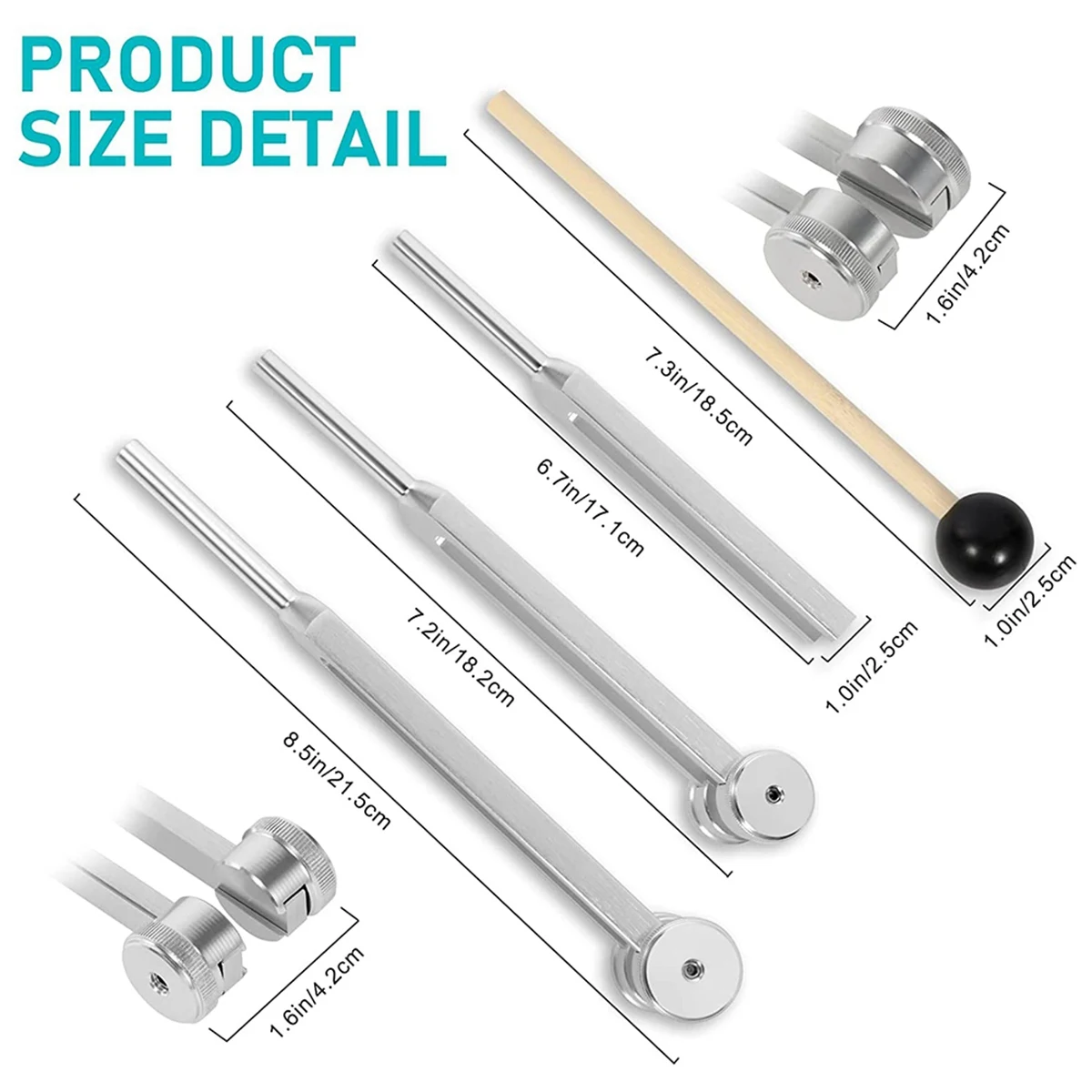 4 Pack Tuning Fork Set(128Hz, 256Hz, 512Hz)with Tuning Fork Hammer for Sound Sound Vibration Tool with Base,Silver