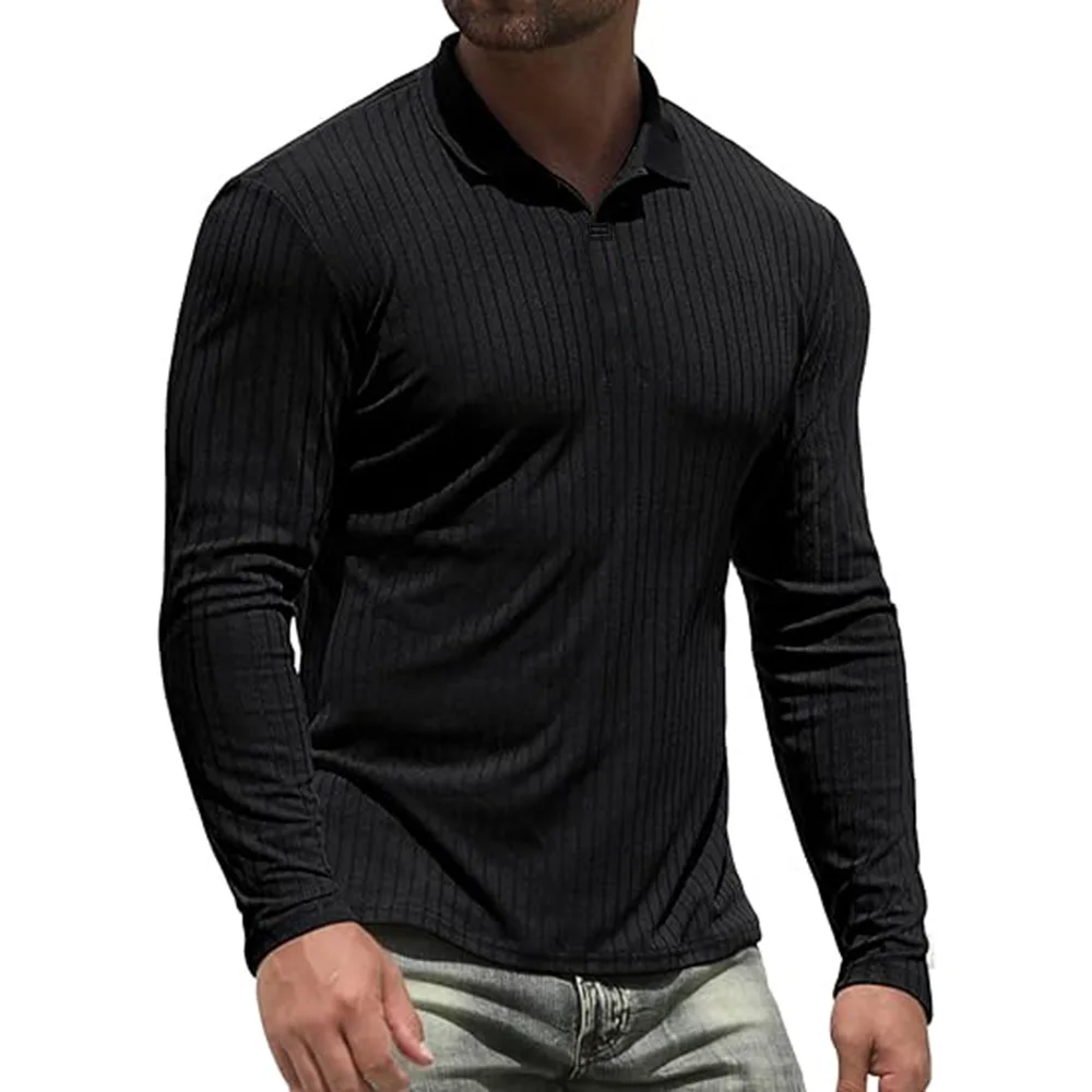 Cotton Men\'s Long Sleeve T-Shirts Men Polo Shirts High Quality Slim V-neck Striped Shirt Male Top Tees Male