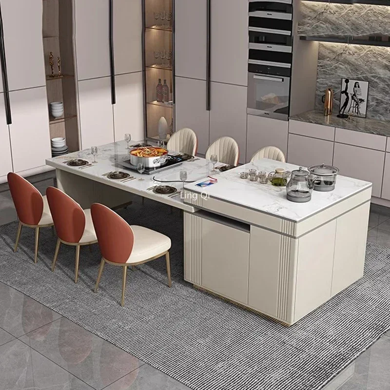 Moderne luxe rotsplaat eilandtafel met schaalbare eettafel uit één stuk