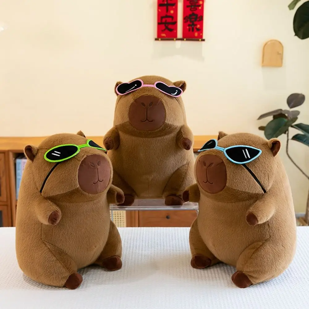 Nette Tragen Gläser Capybara Plüsch Puppe Cartoon Simulation Capybara Plüsch Spielzeug Weichen, Flauschigen Capybara Flauschige Puppe Weihnachten Spielzeug