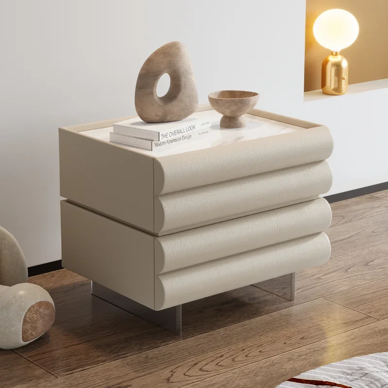 Bedroom Modern Nightstand Beige Aesthetic Design Drawers Storage  Wood  Home Furniture