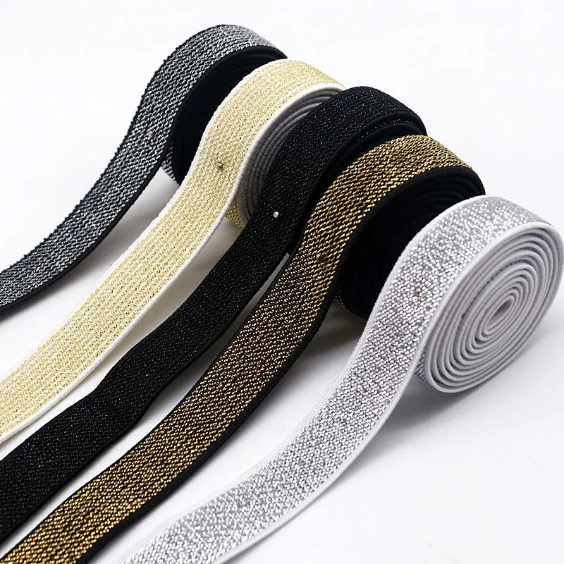 5m/10mm15mm25mm40mm Sewing Elastic Band, Gold Thread and Silver Thread Flat Rubber Webbing for Clothes and Pants Sewing Supplies