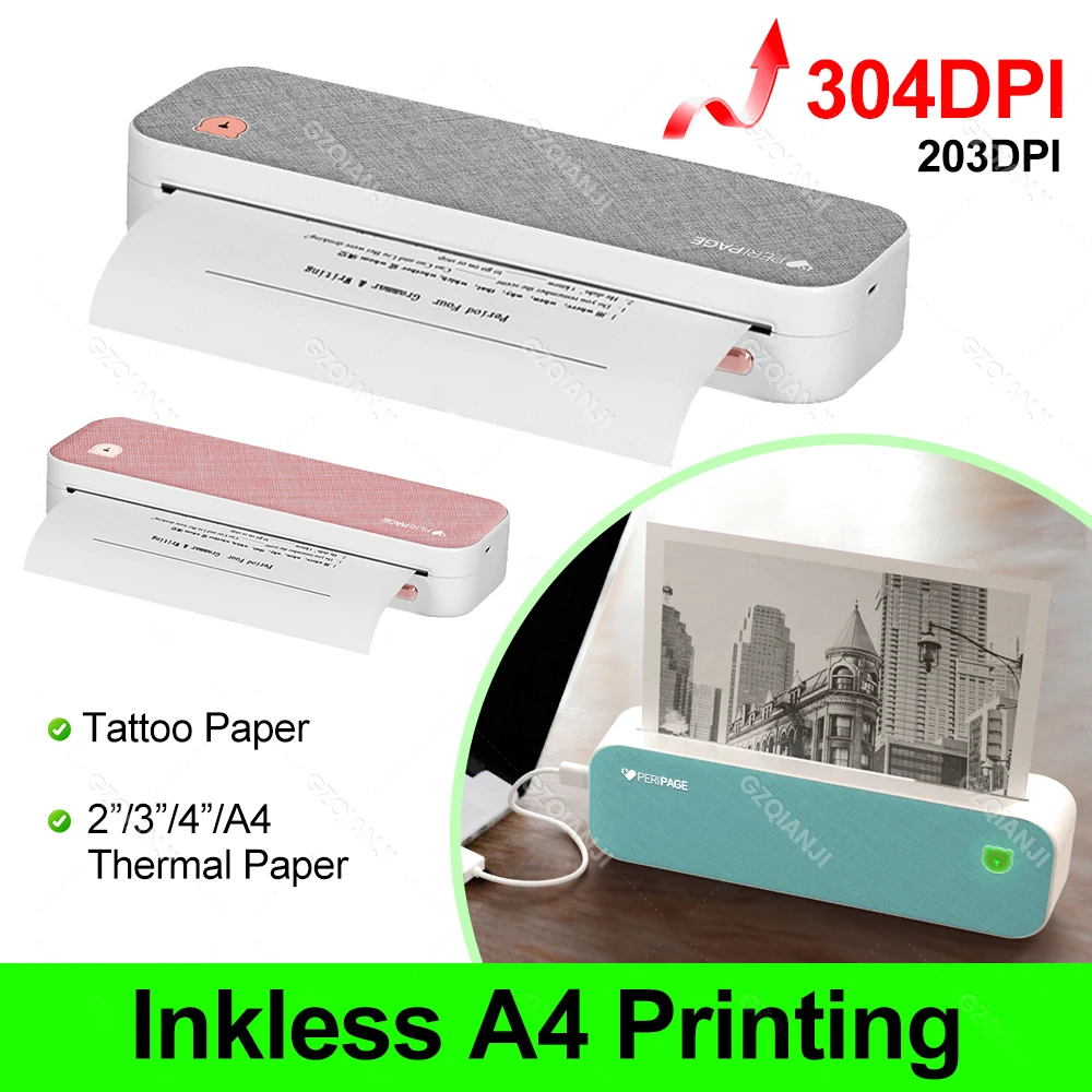 Peripage A40 203dpi 304dpi Portable A4 Mini Printer Inkless Thermal Paper Wireless Bluetooth Phone Photo Size A4 Machine Maker
