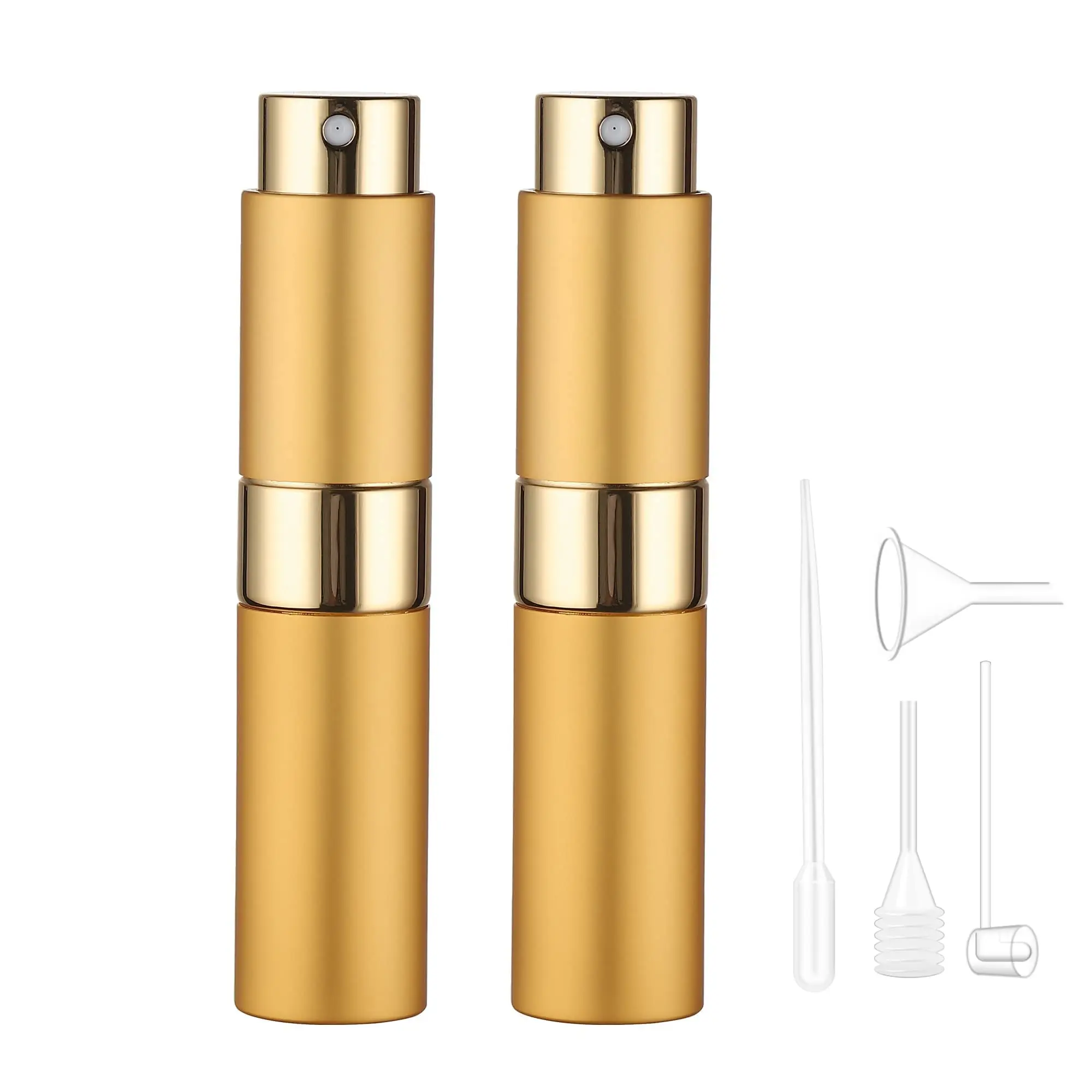 2Pcs 4 Accessories 8ML Perfume Dispenser Bottle W/ 2 Spray Bottle Tubes 1 Funnel, 1 Dropper, 1 Spring Straw, 1 Dispensing Tool