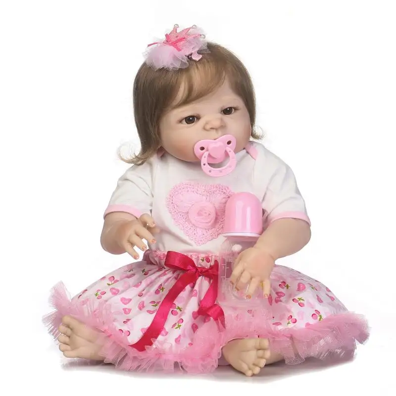 

57Cm Full Body Silicone Waterproof Reborn Doll Girl Hand-Detailed Painting Rooted Hair Lifelike Children's Day Gift