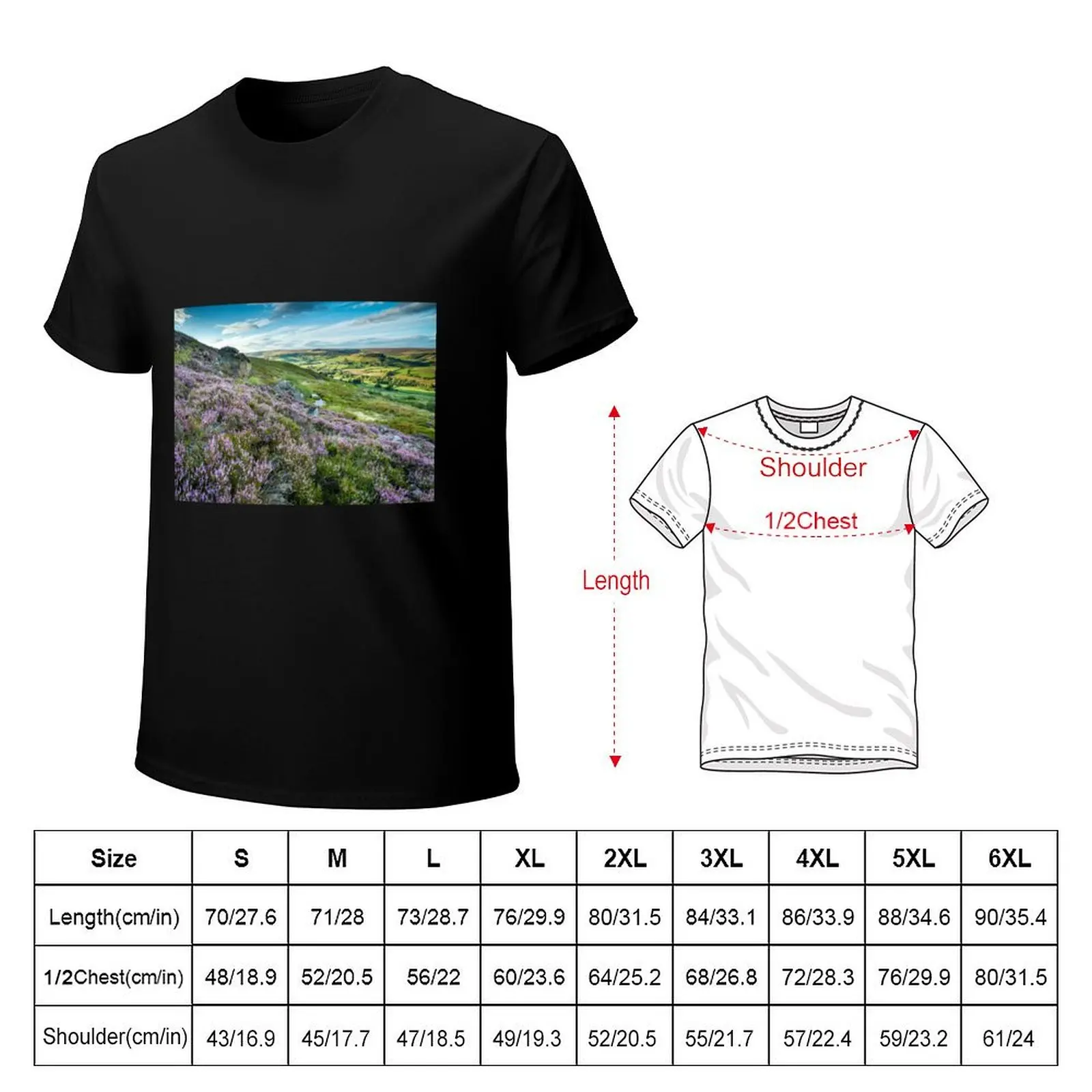 Heather on the North York Moors, Rosedale Abbey overlooking plantation hill. T-Shirt Big Size Daily Wear T-Shirt