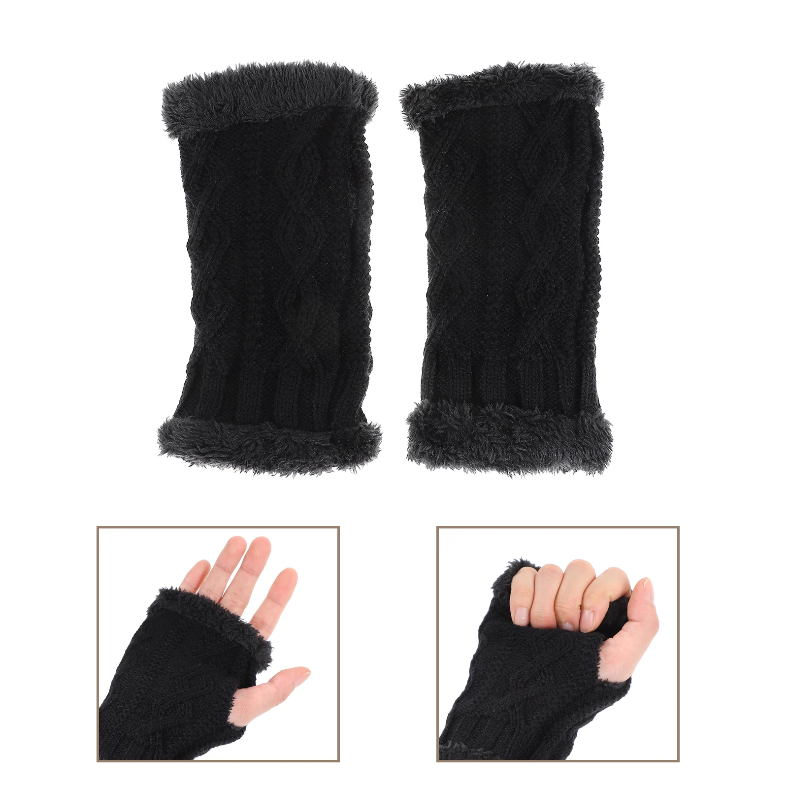 

Warm Knitted Gloves Women Anti Cold Wear Resistant Small Rhombus Design Half Finger Cycling Gloves Touch Screen Stylish Female