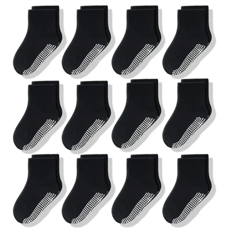 

12 Pairs/Lot Non Slip Toddler Socks with Grip for Boys Girls Baby Infants Kids Anti Skid Cotton Crew Socks 1-7Years