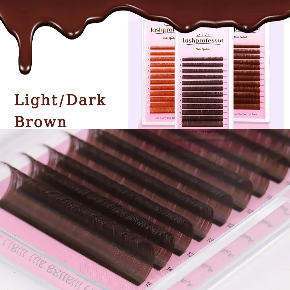

Lashprofessor Chocolate Brown Individual Eyelashes Russian Volume Lashes Soft Light/Dark Brown Premium Colorful Classic Lashes