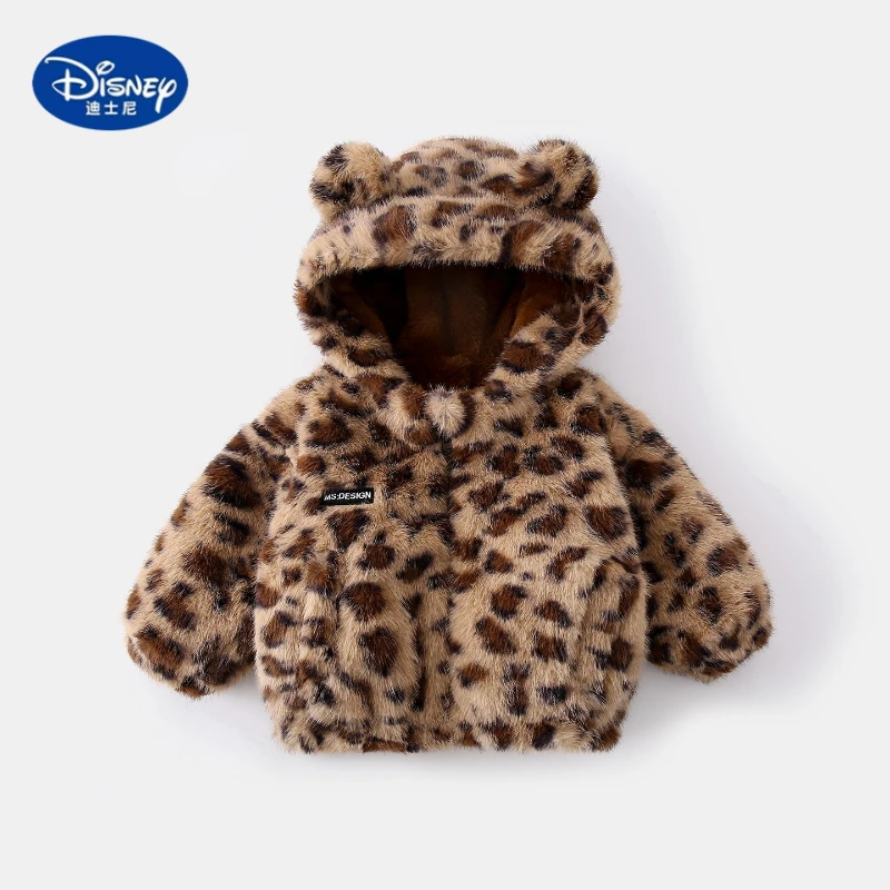 

Disney Kids' 2025 Winter Jacket | Leopard Print Plush Cotton Coat with Hat for Girls & Boys, Thick Warm Outerwear