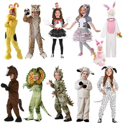 Children Kids Animal Costume Cosplay Dinosaur Tiger Rabbit Dog Lion Lamb Sheep Halloween Animals Costumes Jumpsuit for Boy Girl