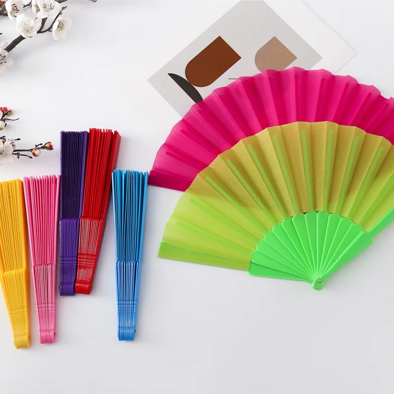 7inch Silk Cloth Plain Folding Fan Plastic Bone Fan Chinese Dance Fan Solid Color Taichi Morning Exercise DIY Home Ornaments