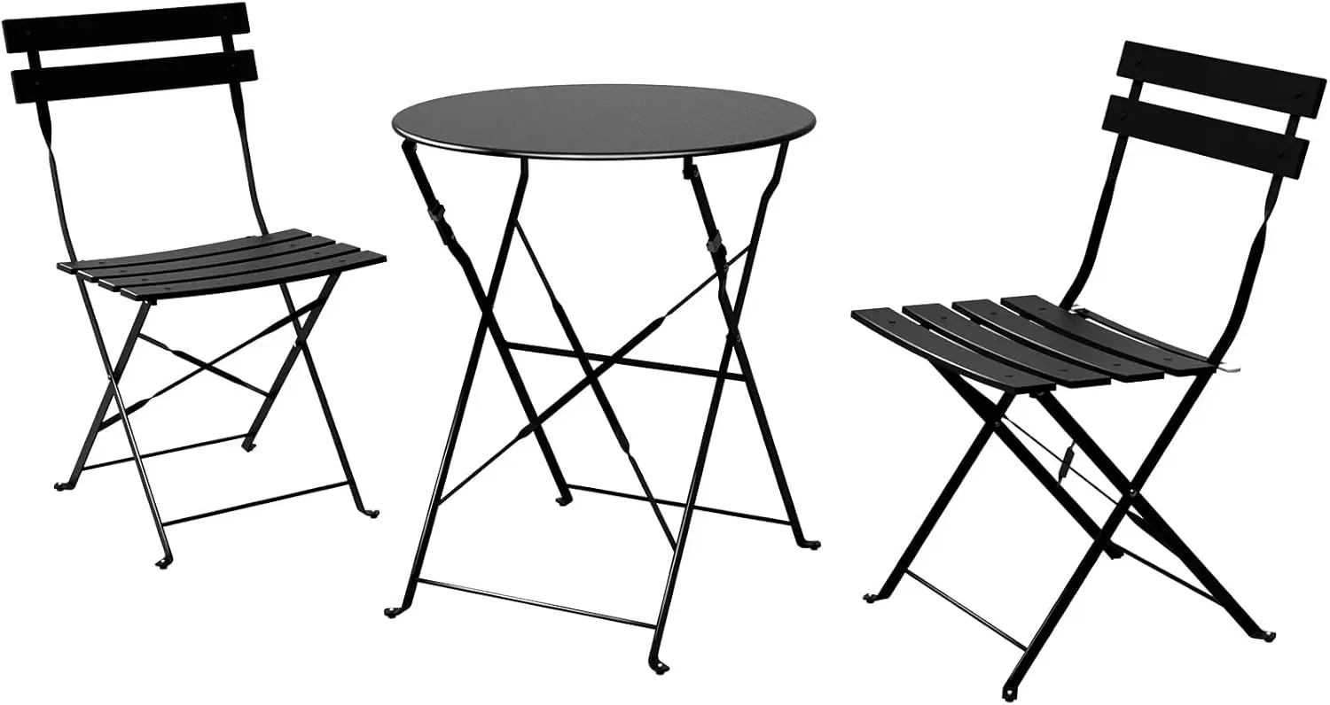 3-Piece Folding Bistro Set, 2 Chairs and 1 Table, Weather-Resistant Outdoor/Indoor Conversation Set for Patio, Yard