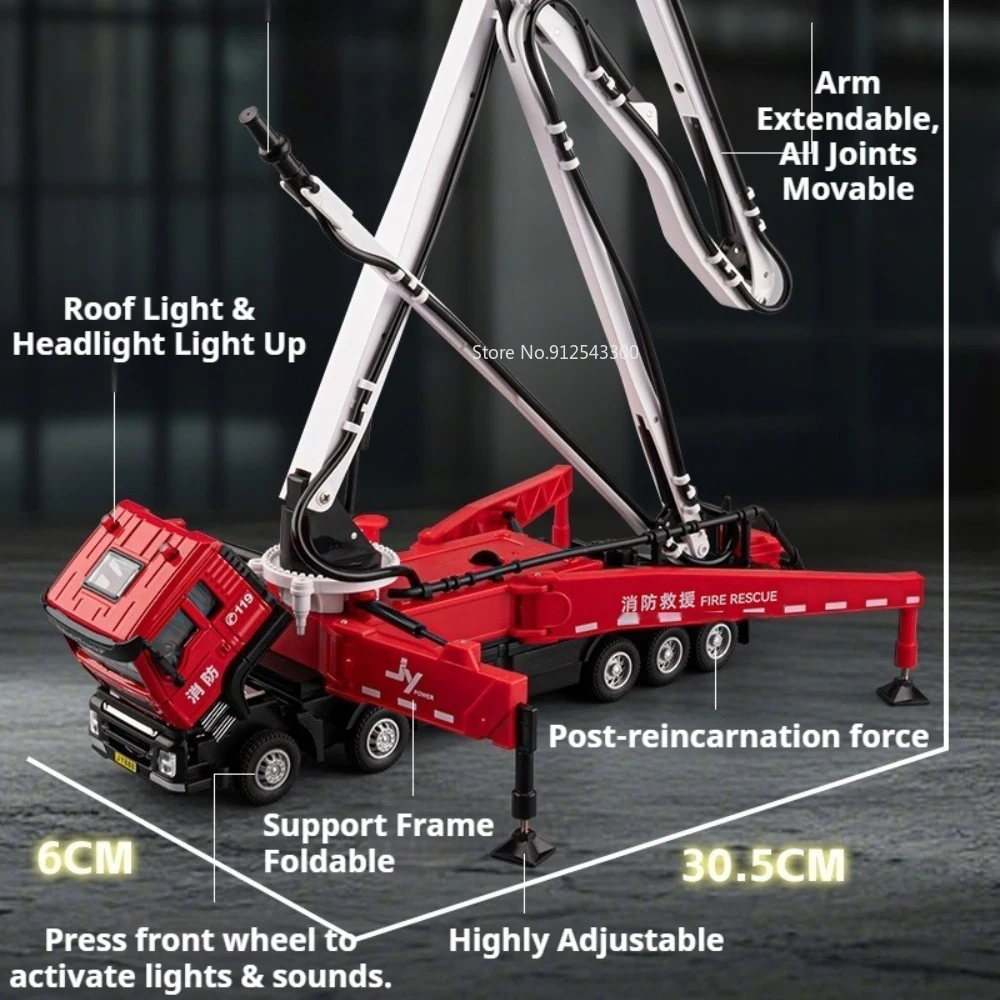 1:32 Scale Concrete Pump Water Mist Fire Fighting Car Model Toy Pull Back Sound Light Cars Spray Water Vehicle for Boyfrinend