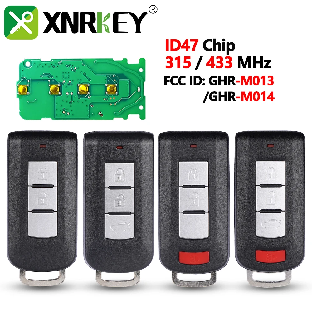 

XNRKEY Keyless Go Remote For Mitsubishi Afterma 2/3Buttons 315/433MHz ID47Chip Smart Remote Car Key Xpander Eclipse M013/M014