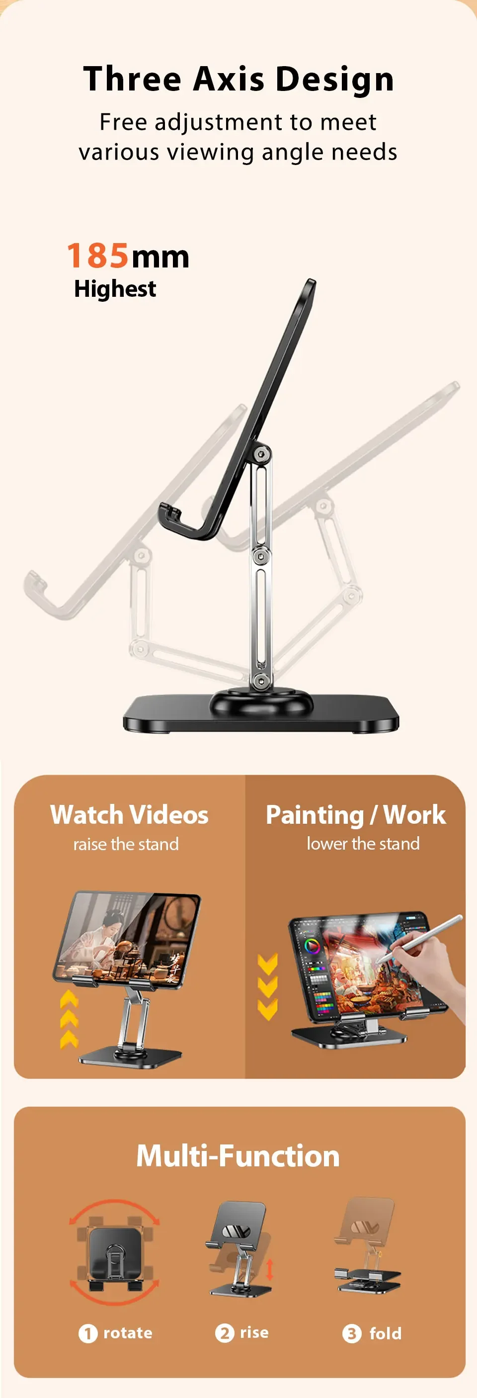 Tablet-Halter aus Kohlenstoffstahl mit 360°-Drehung ° Drehbarer, verstellbarer Ständer für iPad Pro Air Mini Handy-Schreibtischhalterung 4-15 Zoll – Detail 2